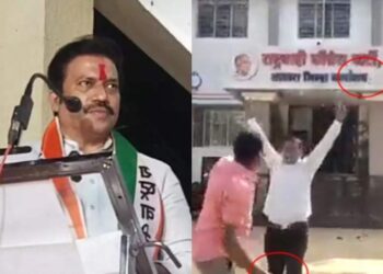 राष्ट्रवादी काँग्रेसच्या सातारा जिल्हा कार्यालयावर राष्ट्रवादीच्या कार्यकर्त्यांकडुन दगडफेक