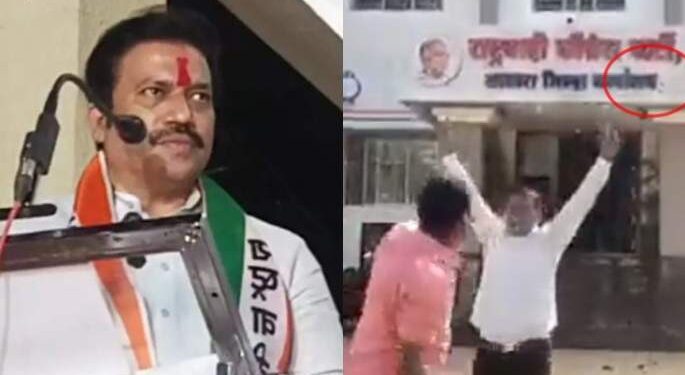 राष्ट्रवादी काँग्रेसच्या सातारा जिल्हा कार्यालयावर राष्ट्रवादीच्या कार्यकर्त्यांकडुन दगडफेक