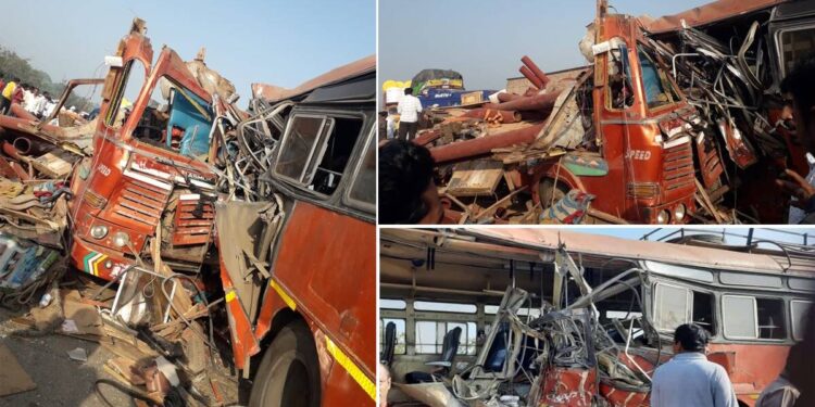 बीडमध्ये बस आणि ट्रकचा भीषण अपघात, 6 जणांचा मृत्यू, 10 जण जखमी
