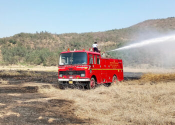 लौजी परिसरात गवताच्या माळाला लागली आग
