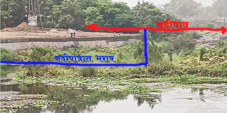 भोगावती नदीमध्ये अनधिकृत बांधकाम