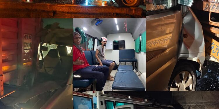 मुंबई गोवा महामर्गावर भीषण अपघात;  ४ जण जखमी