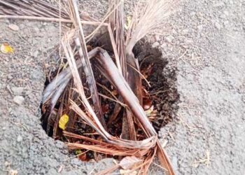 मोरी खचल्यामुळे रस्त्याच्या मध्यभागी खड्डा