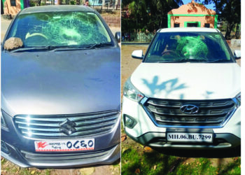 नागोठण्यात दोन चारचाकी गाड्या फोडल्या