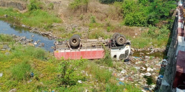 ट्रक पुलावरुन कोसळला; चालक जखमी