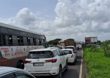 पेण-पनवेल मार्गावर वाहनांच्या रांगाच रांगा