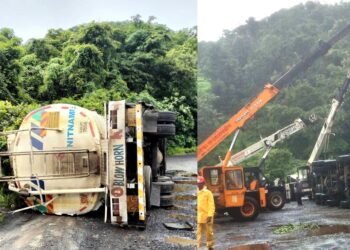 कशेडी घाटात केमिकल टँकरला अपघात