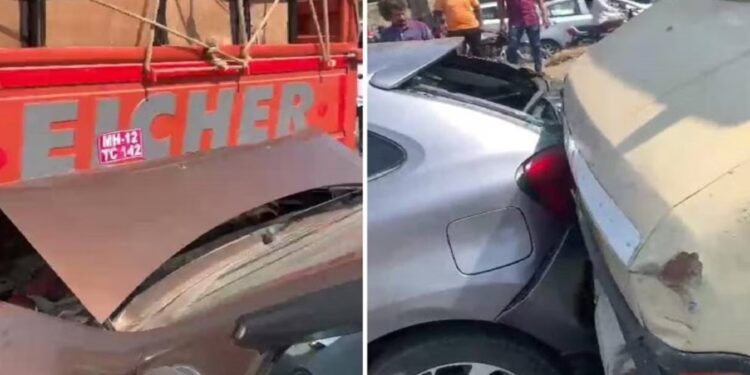 पुण्यात विचित्र अपघात; आठ ते नऊ वाहनांची धडक