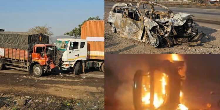 पुणे-नाशिक राष्ट्रीय महामार्गावर अपघात; होरपळून तीन जणांचा मृत्यू