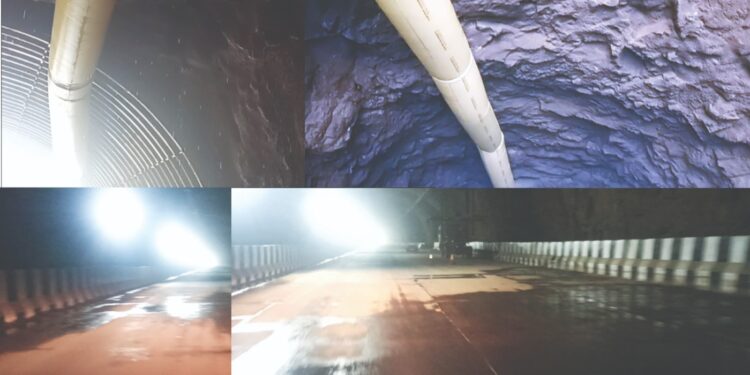 भुयारी मार्गातील वाहनांवर जलाभिषेक