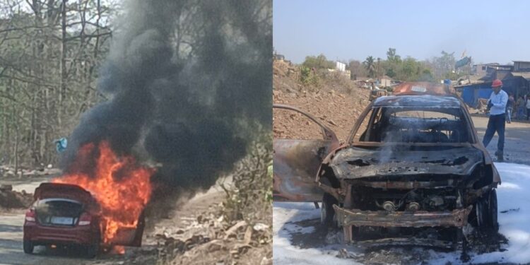 नागोठण्यात बर्निंग कारचा थरार; पाच प्रवाशी थोडक्यात बचावले