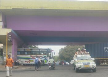 उड्डाणपुलाखाली अनधिकृत बस अड्डा