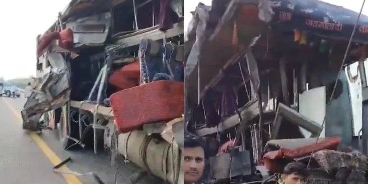 बस-दुधाच्या टँकरचा भीषण अपघात; 18 प्रवाशांचा मृत्यू