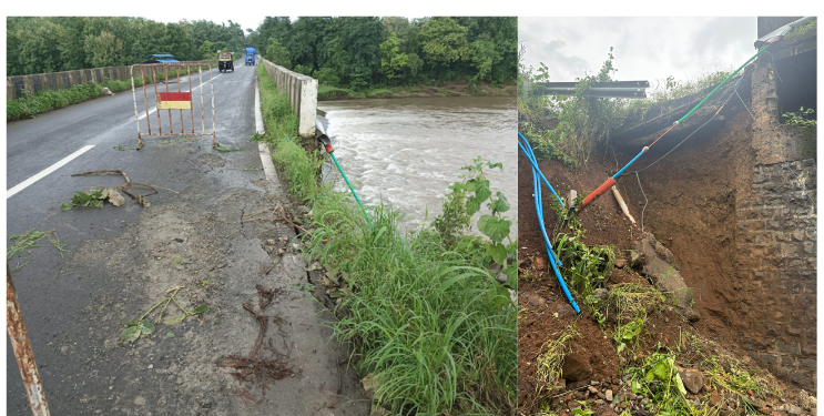 पोश्री नदीच्या पुलाजवळ रस्ता खचला