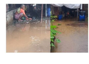 आदिवासी कुटुंबाच्या घरात पावसाचे पाणी