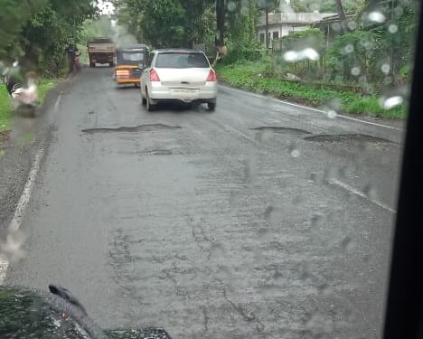 वडखळ-अलिबाग रस्त्यावरील खड्ड्यांना