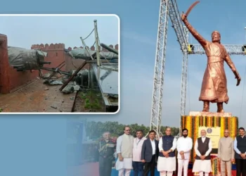 छ. शिवाजी महाराजांचा पूर्णाकृती पुतळा कोसळला