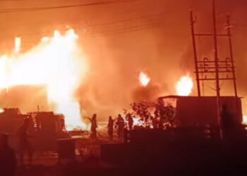 लाकडी गोदामाला भीषण आग