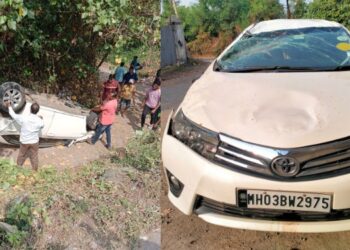 मुरुड डोंगरी चढावावर पर्यटकांची कार पलटी