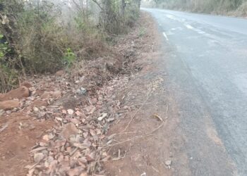 रस्त्याच्या साईडपट्टीवर खोदकाम