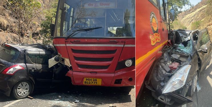 ताम्हिणी घाटात कार-एसटी बसचा भीषण अपघात; दोघांचा मृत्यू