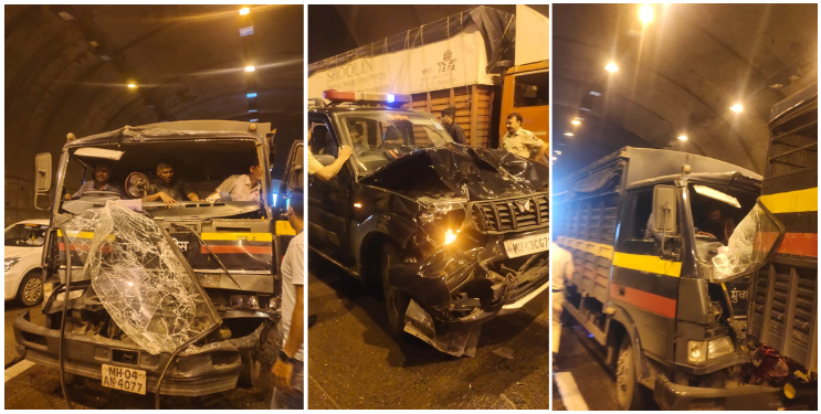 मुबंई-पुणे महामार्गावर पोलिसांच्या ताफ्याला अपघात; अठरा जण जखमी