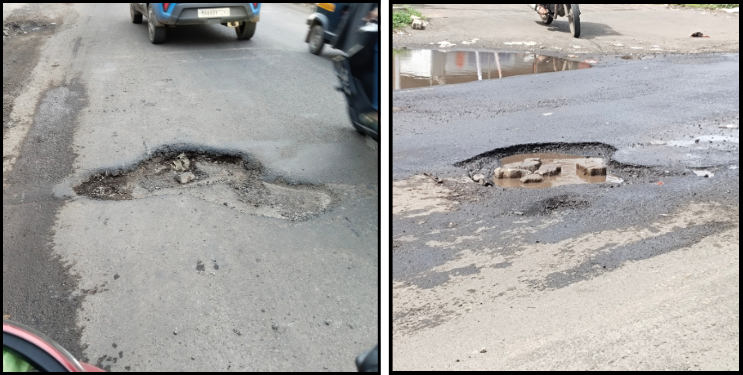 अलिबाग-वडखळ रस्त्यावर जीवघेणे खड्डे