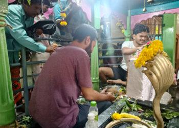 आवास येथील प्राचीन नागेश्वर मंदिरात भाविकांची गर्दी