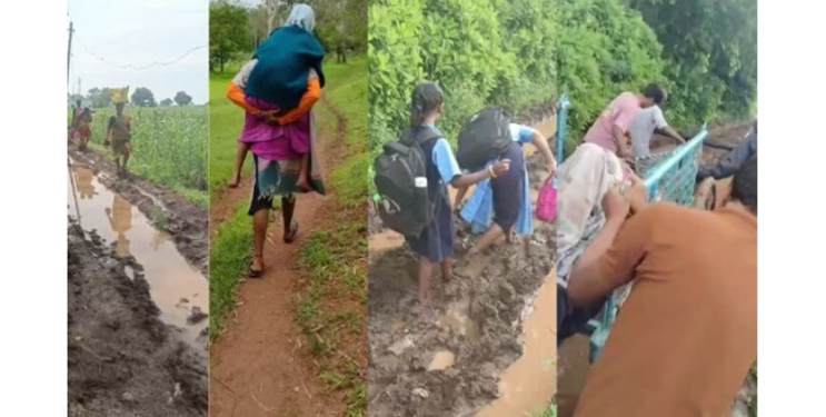 रस्त्याअभावी विद्यार्थ्यांसह नागरिकांचे हाल