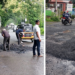 भरपावसात खड्ड्यांचे डांबरीकरण ठेकेदाराचा अजब कारभार