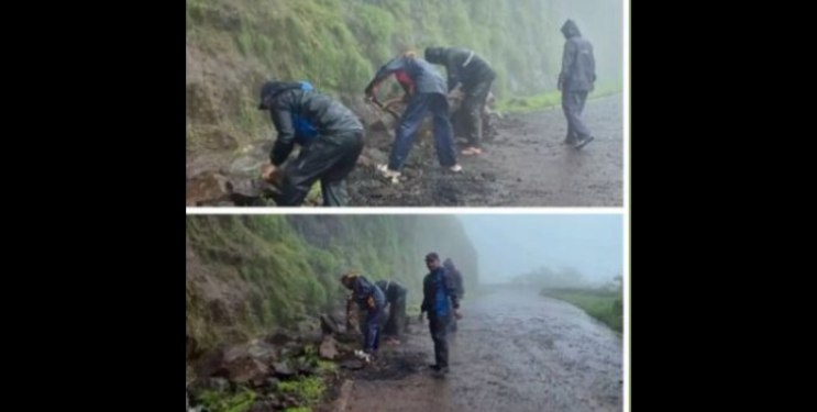 अणुस्कुरा घाटात दरड कोसळली