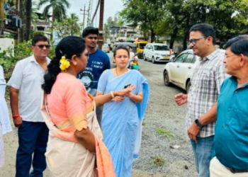 शेकाप नेत्या चित्रलेखा पाटील यांनी केली रस्त्याच्या कामाची पाहणी