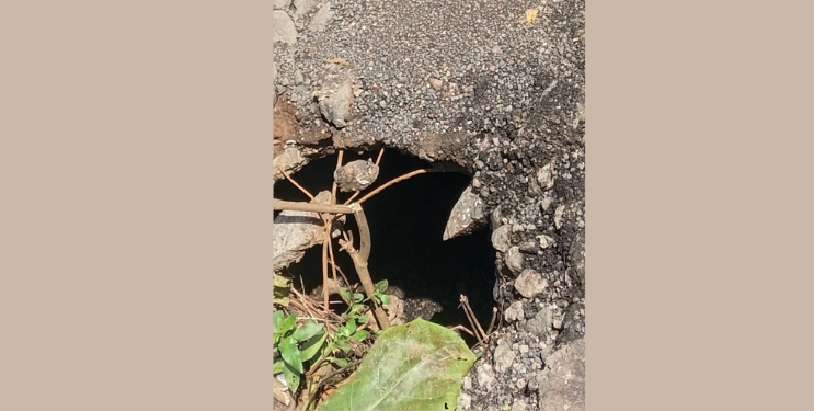 मोहोपाडा रस्त्याला भगदाड