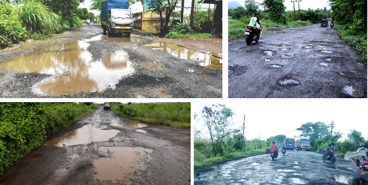 पावसाळ्यातील रस्त्यांना खड्ड्यांचा साज…