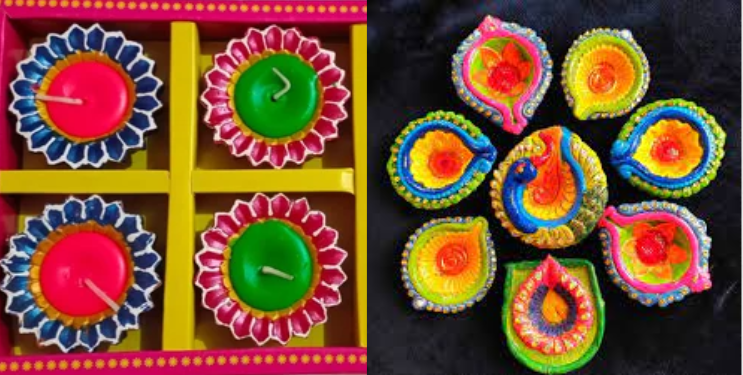 रंगीबेरंगी फॅन्सी पणत्यांची ग्राहकांना भुरळ