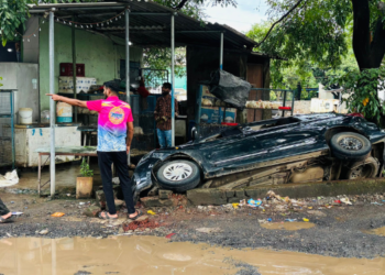 चार चाकी कार गेली नाल्यात