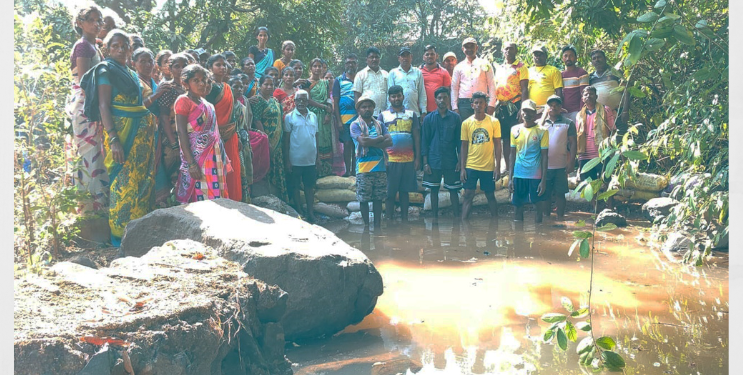 ग्रामस्थांनी बांधला वनराई बंधारा