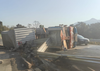 कर्नाळा खिंडीत कंटेनर पलटी