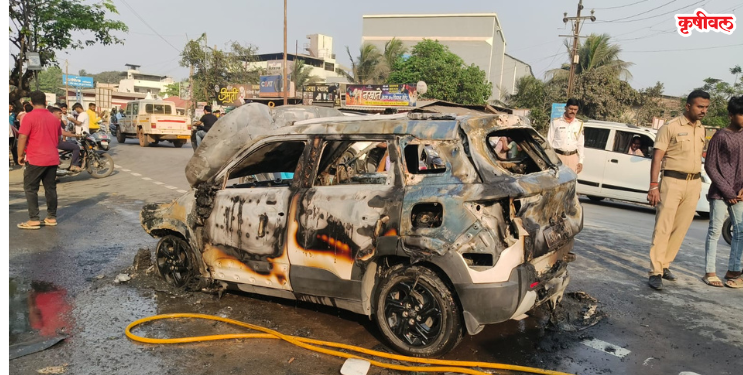 अलिबागमध्ये भर रस्त्यात बर्निंग कारचा थरार