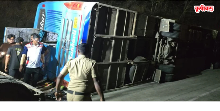 मुंबई- गोवा महामार्गावर बस पलटी; दोघांचा मृत्यू