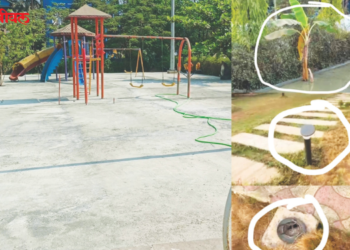 थीम पार्कची मोडतोड, लॉनवर काँक्रिटचा थर