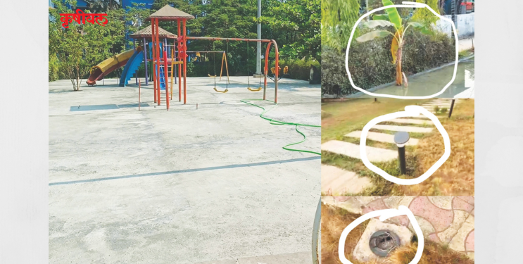 थीम पार्कची मोडतोड, लॉनवर काँक्रिटचा थर