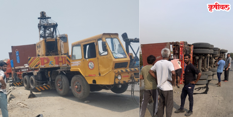 खोपटा पुलावर कंटेनर पलटी