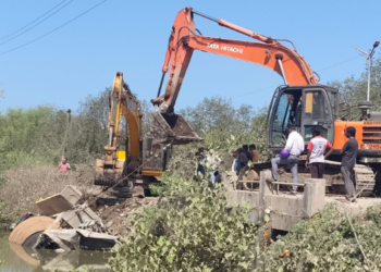 सिमेंट मिक्सर ट्रक खाडीत पलटी होऊन चालकाचा मृत्यू