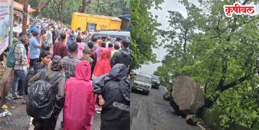 नेरळ- माथेरान घाटात रस्त्यावर कोसळला भलामोठा दगड