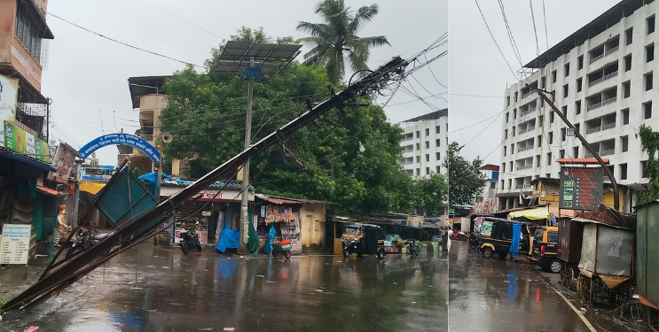 अज्ञात वाहनाच्या धडकेत पाच विद्युत खांब कोसळले